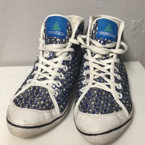 GREENTOUCH blue, white, and shimmery silver weave high tops 6 1/2 - Picture 2 of 5